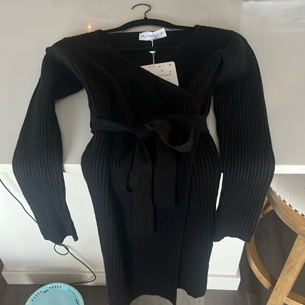 Hello Molly black ribbed wrap dress